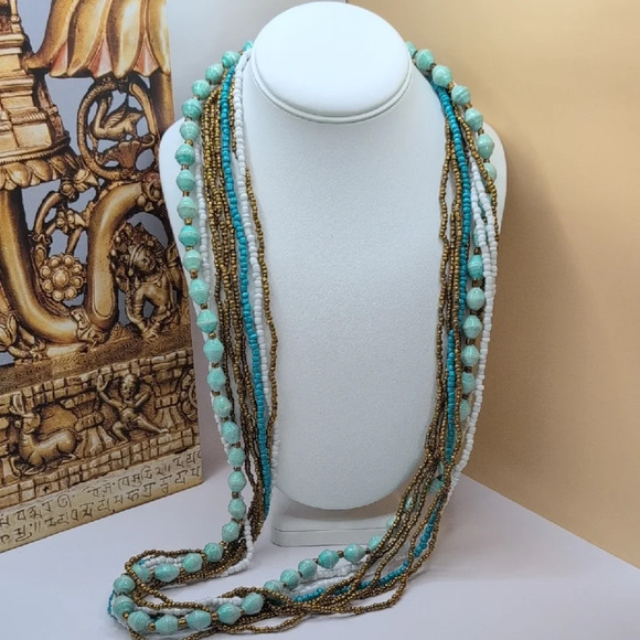 Turquoise Multi-Strand Beaded Necklace - Picture 1 of 4
